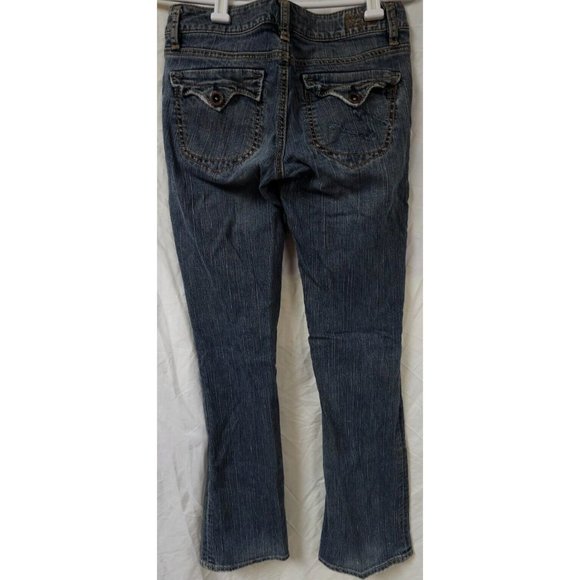 SILVER Womens CINDY 27x31 Low Rise Boot Cut Medium Wash Distressed Denim Jeans - Picture 6 of 14